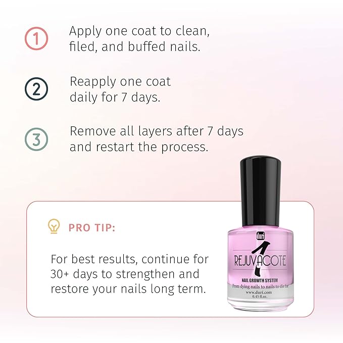 duri Rejuvacote 1 Nail Growth System - Maximum Strength | Nail Strengthener for Damaged Nails from Gel, Acrylic Manicure | Grow Long Natural Fingernails Fast - 0.45 fl. oz.