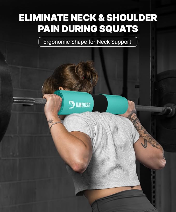 DMoose Fitness Barbell Pad for Hip Thrust, Squat & Lunges - Non-Slip Thick Foam Cushion for Neck and Back Support with Two Straps - Hip Thrust Pad for Leg Day - Fits All Olympic Bars and Smith Machine