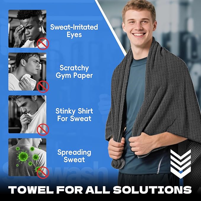 Microfiber Gym Towels for Showering Working Out Quick Dry Negative ions Large Middle Small Sizes Lightweight Gym Towel for Men Women Tennis Sports Towels for Body Hot Yoga Fitness Essentials