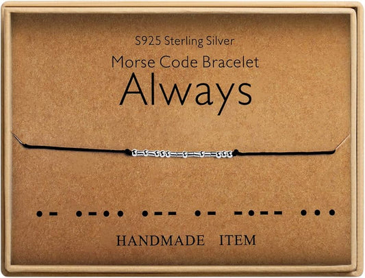 KGBNCIE Morse Code Bracelet for Women Sterling Silver Beads on Silk Cord Secret Message Fuck Friendship Inspirational Encouragement Bracelet Gift for Her