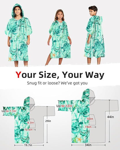 Abahub Surf Poncho Women & Men Towel Poncho Adult with Hood, Thick Quick Dry Changing Poncho Towel, Microfiber Wearable Cover Up for Surfing Beach Swim - Absorbent Changing Towel S (Green Turtle)