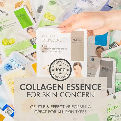 Korean Collagen Face Mask – Hydrating & Soothing Sheet with Panthenol, Hypoallergenic Calming Moisture Care for All Skin Types, 32 Combo Pack A+B Set