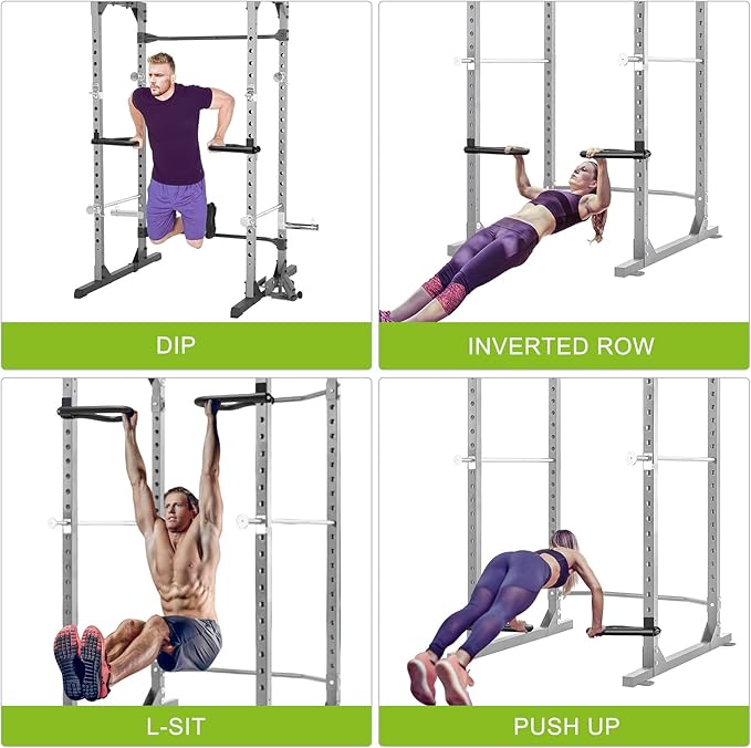 SELEWARE Solid Dip Bar Attachment for 2" x 2" or 3" x 3" with 1", 1/2" or 5/8" Hole Power Cage Squat Rack, Set of 2 Dip Bar Muti-Grip Handles for Strength Training, Double Welding Design