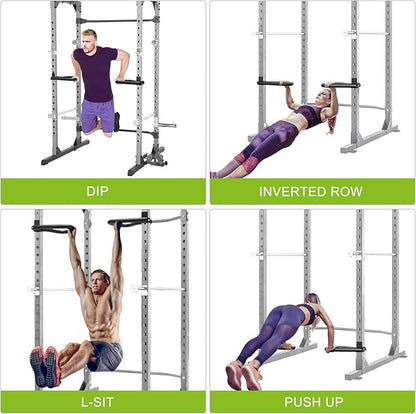 SELEWARE Solid Dip Bar Attachment for 2" x 2" or 3" x 3" with 1", 1/2" or 5/8" Hole Power Cage Squat Rack, Set of 2 Dip Bar Muti-Grip Handles for Strength Training, Double Welding Design