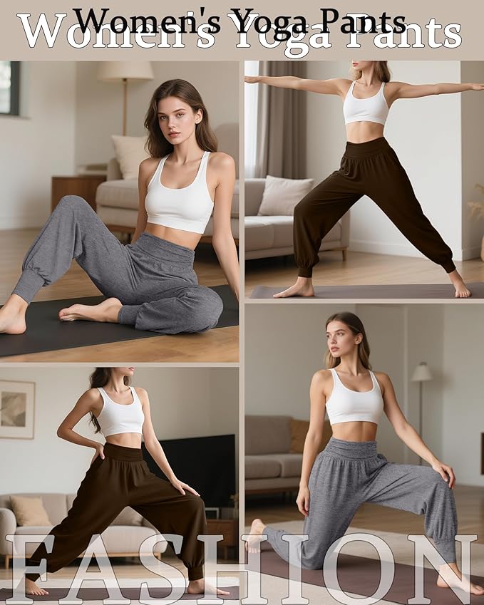2 Pack Women's Yoga Joggers, Cozy Sweatpants with Pockets Casual Loose Comfy High Waisted Lounge Pants