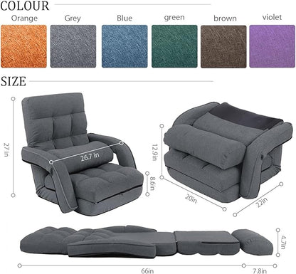 FLOGUOR 14-Position Adjustable Floor Chair, Chaise Lounge Indoor, Folding Lazy Sofa with Armrests and a Pillow Padded Adults Gaming Chairs for Living Room, Bedroom Factory Price,8803 (Grey)