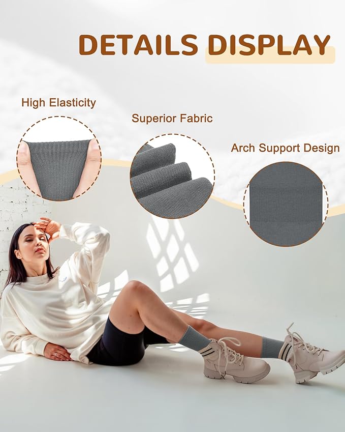 Justay 6 Pairs Pilates Socks with Grips for Women Soft Non Slip Crew Cotton Athletic Workout Barre Hospital Yoga Socks