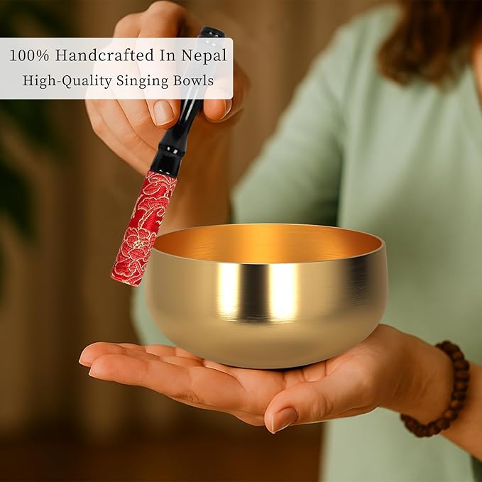 Tibetan Singing Bowl Set - 4" Handcrafted Meditation Sound Bowl for Yoga, Mindfulness Chakra Healing & Stress Relief | Complete Kit with Cushion & Mallet | Spiritual Gifts for Beginners (4 Inch)