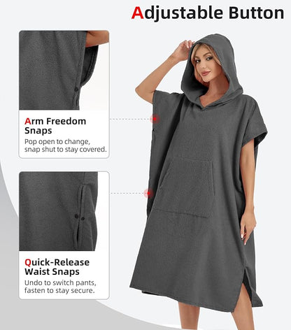 Abahub Surf Poncho Men & Women Towel Poncho Adult with Hood, Thick Quick Dry Changing Poncho Towel, Microfiber Wearable Cover Up for Surfing Beach Swim - Absorbent Changing Towel M (Grey)