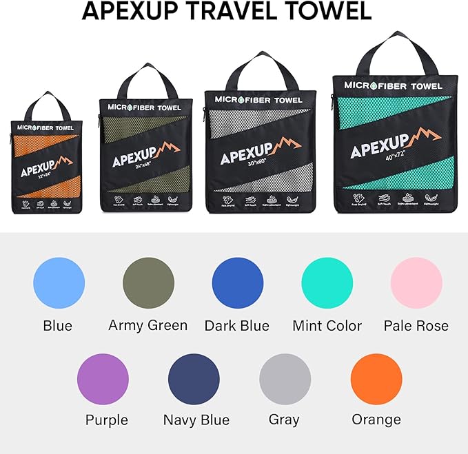 APEXUP Microfiber Travel Towel, Ultra Absorbent Quick Dry Towels, Lightweight Gym Sports Camping Towel for Workout, Yoga, Beach, Shower, Swimming (60"×30", Orange)