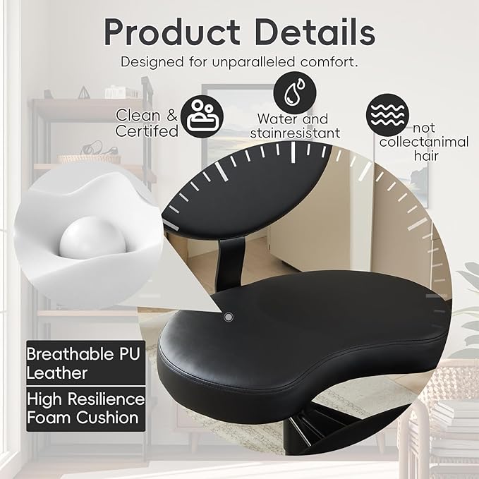 Meditation Chair with Wheels, Ergonomic Criss Cross Chair, Adjustable ADHD Floor Sitting Chair, Swivel Cross Legged Office Chair with High Back, Kneeling Posture Chair, Pu Leathe,Black
