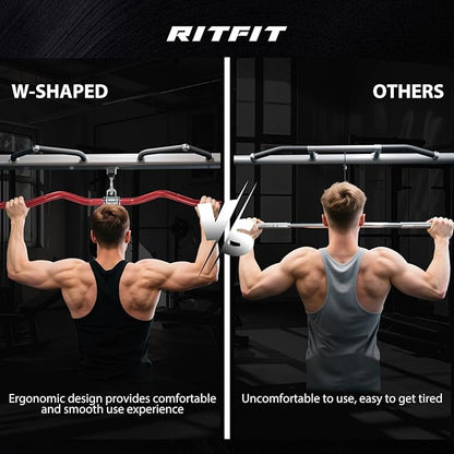 RitFit 38.6'' W-Shaped LAT Pulldown Bar, Aluminum Alloy Cable Machine Attachment with Full Rotation for Gym, Strength Training, Workouts