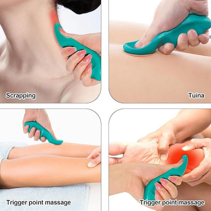 Manual Trigger Point Massage Tool and Thumb Saver for Full Body Deep Tissue Massage, Set Include 1 Green Thumb Protector Tool 1 Palm Urchin Massage Tool Hand Held 4-Legged Massage Knobs