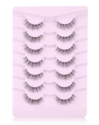 Onlyall Wispy Lashes Natural Look Short Eyelashes Lite Volume False Eyelashes Natural Lashes Soft False Eye Lashes Pack 7 Pairs D4