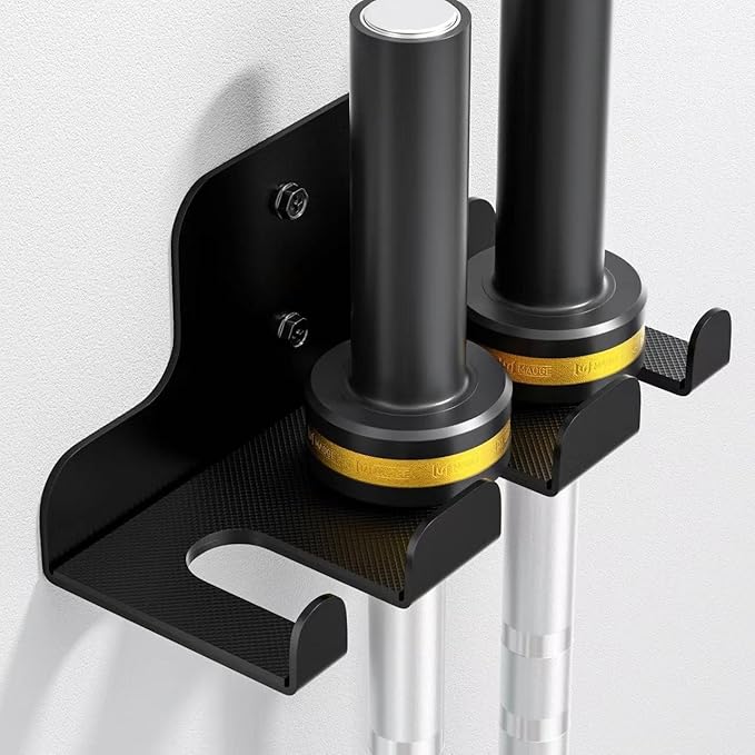 Olympic Barbell Hanger,Garage Gym Bar Wall Rack,Vertical Barbell Mount Rack,Black Powder Coated,Space Saving Commercial or Home Gym Accessory,Holds Under 33mm Bar Size