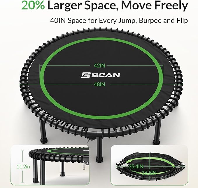 BCAN 450LBS/550LBS Foldable Mini Trampoline, 40"/48" Fitness Trampoline with Durable Bungees, Stable & Quiet Exercise Rebounder for Adults,Great Mini Trampoline for Indoor/Garden Workout - 2