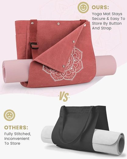 Gonex Yoga Mat Bag, Yoga Gym Bag Tote Bag with Multi Pockets For Women Men, Canvas Yoga Mat Carrier Take in Out Mat Easily For Pilates Travel Workout Office
