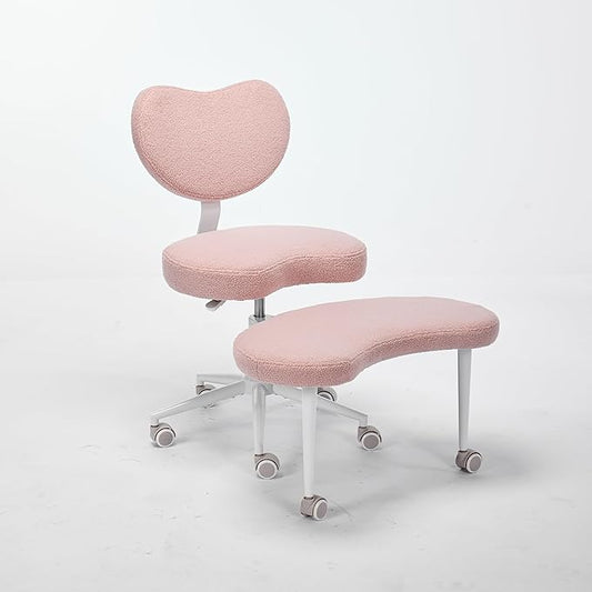 Meditation Chair with Wheels, Ergonomic Criss Cross Chair, Adjustable ADHD Floor Sitting Chair, Swivel Cross Legged Office Chair with High Back, Kneeling Posture Chair, Teddy Fabric,Pink