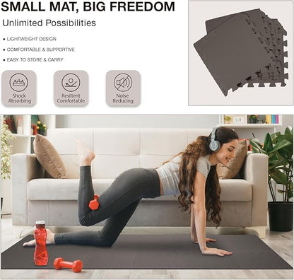 AIRHOP 18 Tiles Gym Floor Mat, EVA Foam Puzzle Gym Mat, High-Density Interlocking Foam Floor Tiles for Home Gym, Play Workout Garage Kitchen Flooring