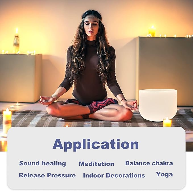 432HZ 12 Inch C Note Root Chakra Frosted Quartz Crystal Singing Bowl Meditation Therapy Sound Healing Instrument Sound Bath Bowl with Mallet and O-ring