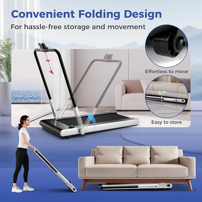 GYMAX Walking Pad Treadmill, 3HP Under Desk Treadmills with 340LBS Capacity, LED Display, Remote & APP Control, 3 in 1 Portable Compact Running Jogging Machine for Home Office Gym Exercise