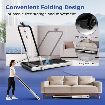 GYMAX Walking Pad Treadmill, 3HP Under Desk Treadmills with 340LBS Capacity, LED Display, Remote & APP Control, 3 in 1 Portable Compact Running Jogging Machine for Home Office Gym Exercise