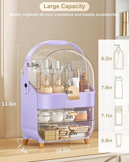 Makeup Organizer, Skincare Holder Bathroom Counter Organizer, Storage Box Cosmetic Display Cases, Teen Girl Gifts Trendy Stuff Make up Organizers for Vanity, Dresser, Countertop (purple)