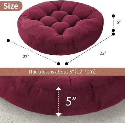 Meditation Floor Pillow Set of 2 Large Round Floor Cushions for Adults Tufted Corduroy Floor Seat Pillows Cushion for Living Room Tatami Yoga,Grass Green 22" L x 22" W x 5" H