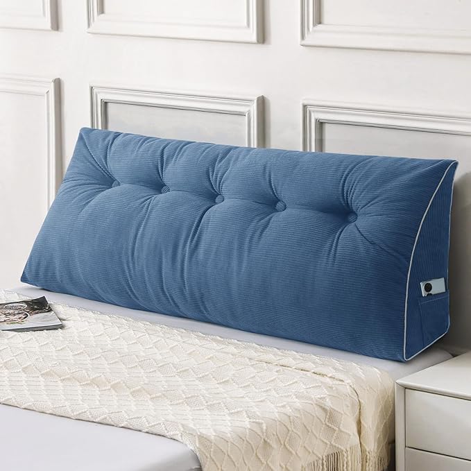 Sasttie Headboard Pillow Full, Wedge Pillow Headboard for Sitting Up in Bed, Back-Rest Support Triangular Cushion for Reading - Features Removable Washable Cover, Blue