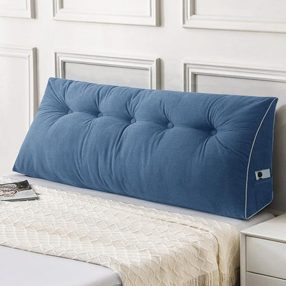 Sasttie Headboard Pillow Full, Wedge Pillow Headboard for Sitting Up in Bed, Back-Rest Support Triangular Cushion for Reading - Features Removable Washable Cover, Blue