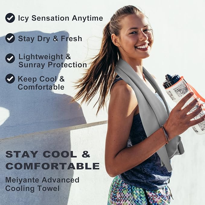 Cooling Towel for Neck and Face - 43.3" x 15.7" - Quick-Dry Microfiber - Ideal for Hot Weather, Gym, Fitness, Camping, Yoga - Light-Gray