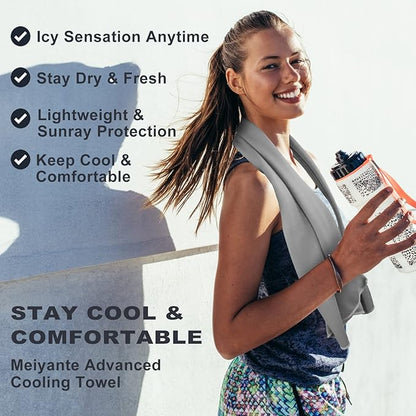 Cooling Towel for Neck and Face - 43.3" x 15.7" - Quick-Dry Microfiber - Ideal for Hot Weather, Gym, Fitness, Camping, Yoga - Light-Gray