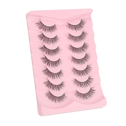 Natural Lashes False Eyelashes 15mm Wispy Eyelashes with Thin Band 3D Volume False Lashes Soft Strip Lashes Pack C Curl Natural Eyelashes Fake Lashes 7 Pair EVENTILL