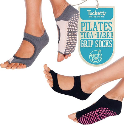 Tucketts Toeless Pilates Socks with Grips for Women, Non-Slip Yoga & Barre Socks for Stability & Barefoot Workouts, Size 6-13