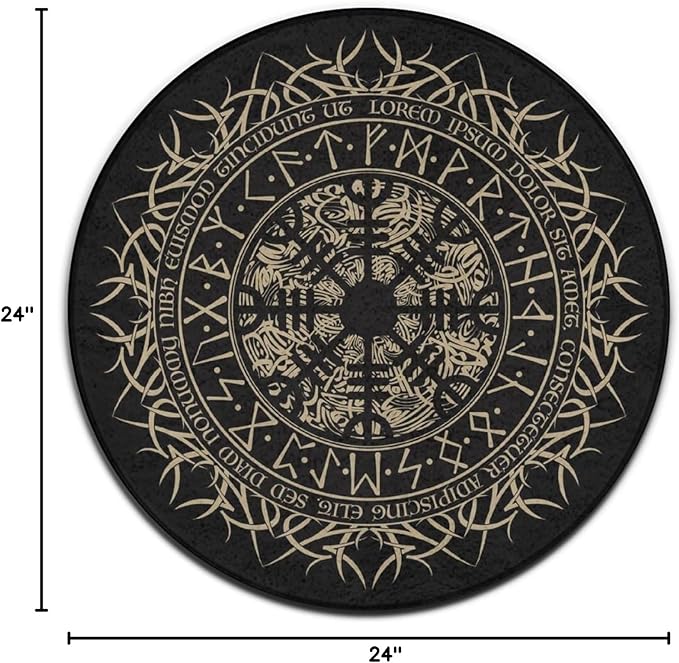 Soft Round Yoga Carpet, Large Home Decor Mat, Non-Slip Machine Washable Kitchen Office Circle Rug Compatible with Cool Norse Viking Vegvisir Runic Compass