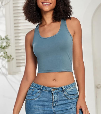 Porvike Sports Crop Tank Tops for Women Cropped Workout Tops Racerback Running Yoga Tanks Cotton Sleeveless Gym Shirts 3 Pack