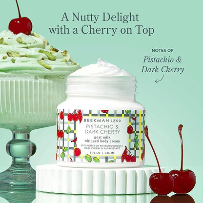 Beekman 1802 Pistachio & Dark Cherry Whipped Body Cream - 8 fl oz - Scented - Moisturizes, Soothes & Softens - With Coconut Oil and Mango Seed Butter - No Irritation - Good for Sensitive Skin