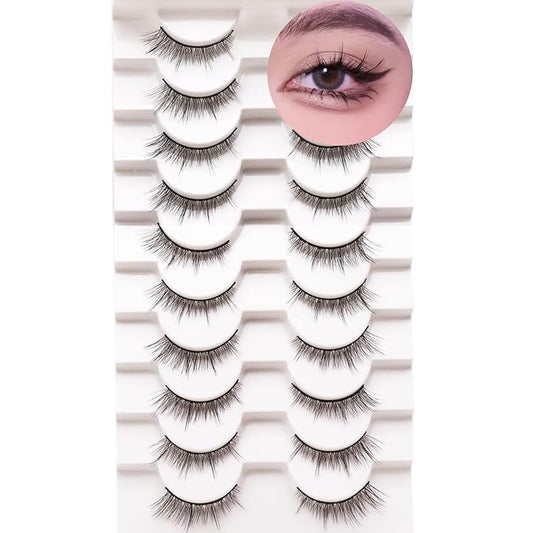 Losha Manga Lashes Fluffy Faux Mink Lashes Natural Look 10 Pairs Asian False Eyelashes Pack Look Like Individual Clusters (8D39)