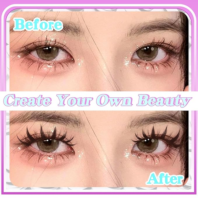 Losha Lashes Spiky Manga Lashes 10 Pairs Anime False Eyelashes 8D Wispy Eye Lashes Pack Soft Asian Fake Eyelashes (Doll)