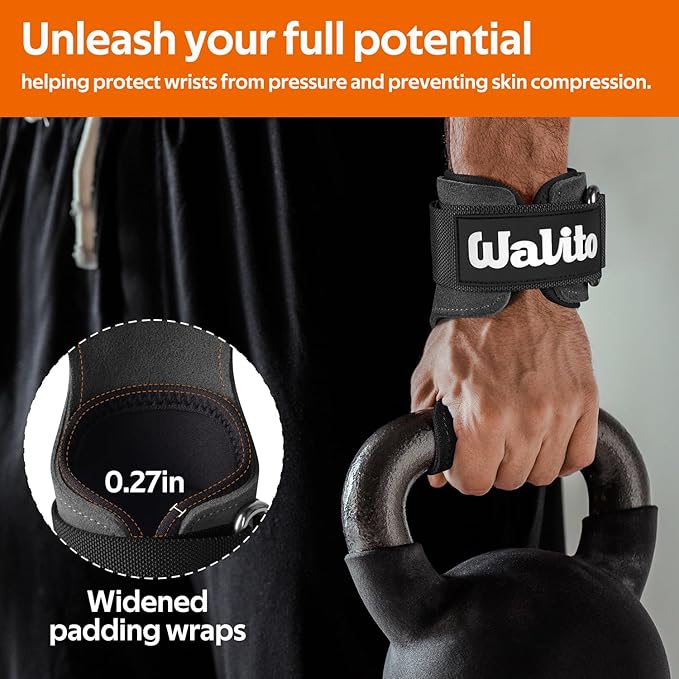 WALITO Weight Lifting Wrist Straps (Pair),Double Layer Leather Grips for Deadlift,Powerlifting and Gym Workouts, Adjustable Neoprene Padded Wrist Wraps - Men/Women, Heavy Duty Support