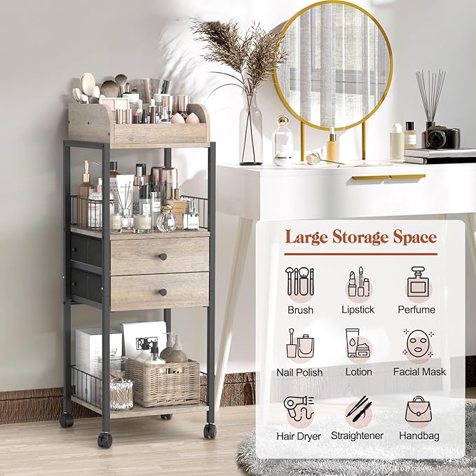 Makeup Organizer, Floor Skincare Organizers Make Up Organizers and Storage with Drawers, Vanity Organizer Cosmetics Display Cases Holder for Skin Care Nail Polish Perfume Black