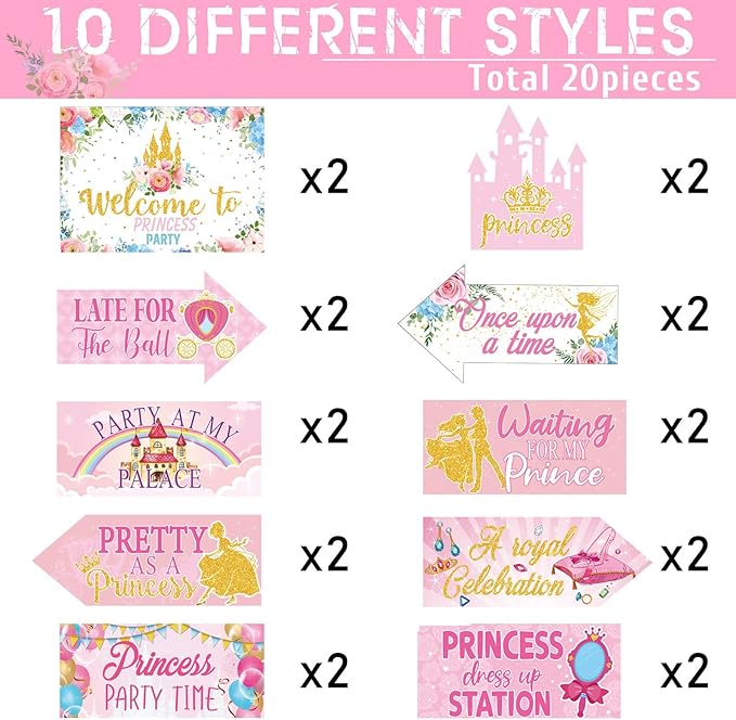 Epakh 20 Pieces Party Decorations Welcome Sign Decorations Sign for Birthday Baby Shower Party Supplies(Princess)