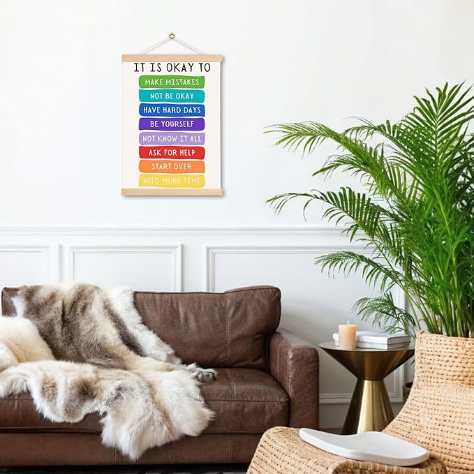 DNEULYR It's Okay Not to Be Okay Mental Health Poster Hanger Frame, Wall Decor, Wall Art Banner for Classroom School Counselor Office Therapy Office, 12.5x17 Inch