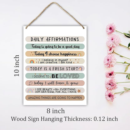 Hanging Plaque With Rope, Home Wall Decor Wood Daily Affirmations Sign, Door Decor Mental Health Wood Sign for Study Dining Room Psychological Counseling Office Bedroom, Farmhouse Art Plaque Gift -24