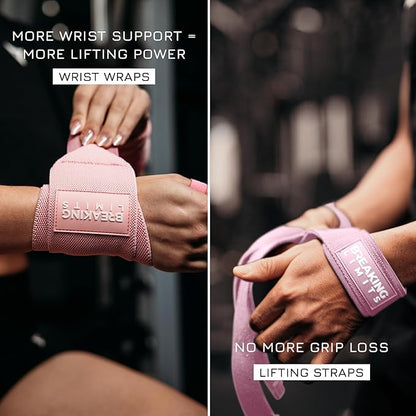 Breaking Limits Gym Straps Weight Lifting Wrist Wraps Bundle – Workout Lifting Straps for Deadlift – Wrist Straps for Weightlifting Men & Women - Muñequeras Para Gym