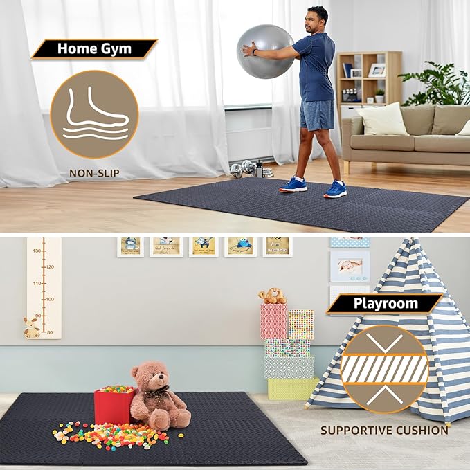 48 Pack - 1/2" Extra Thick Floor Exercise Mat for Home Gym Floor Padding for Kids - High-Density EVA Interlocking Foam Floor Tiles for Gym Equipment, Play Area, Yoga, Cardio, Weights, MMA