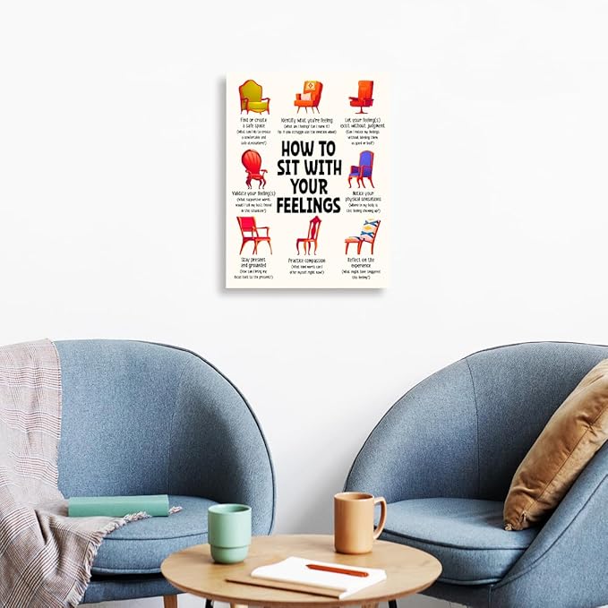 YEOION Mental Health Wall Decor,How to Sit with Your Feeling Wall Art Canvas Frame Print for Mental Health Therapy Office School Counselor Calming Corner Wall Decor