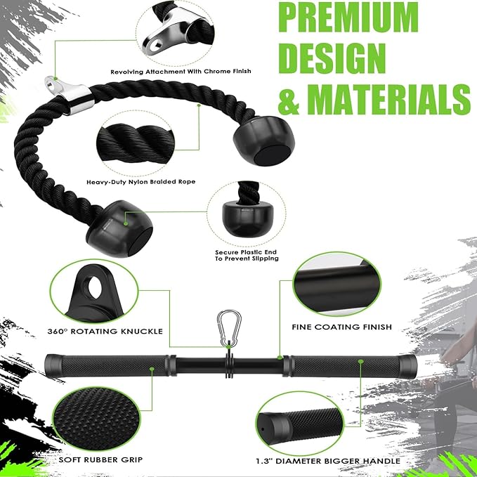 Cable Machine Attachment，LAT Pulldown Attachments Upgraded 1.3 Inch Comfort Grip Cable Attachments for Gym, Triceps Rope Bar,V Bar ,Double D Bar,Homr Gym Accessories