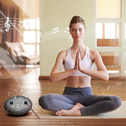 Rain Drum for Outside Garden, 6 Inches 8 Notes Steel Tongue Chakra Drums, Waterproof Meditation Rain Chime, Musical Instruments for Adult Gift with Bag, Music Book, Drum Mallets (Star Sliver)