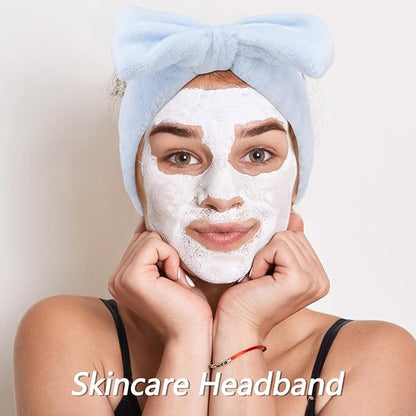 VELSCRUN Spa Headbands for Wash Face, Makeup Headband, Facial Skincare Headbands, 5 Pcs Blue Puffy Sponge Spa Headband Bow Tie Hair Band Hair Clips Wristband Set Women Girls Accessories